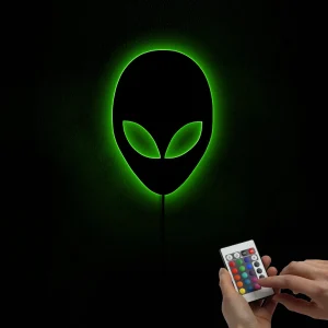 Modern Martian LED Backlit Wall Mirror Decor | Saucer Man Acrylic Hanging Mirror - Unique Home Decor Statement Piece