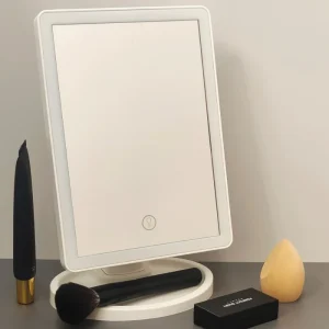 LED Foldable Standing Vanity Mirror with Decorative Desk Accessories Aesthetic Look for Bedroom Décor - Portable and Functional