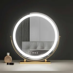 LED Vanity Mirror for Bedroom Decor - Round Gold Makeup Mirror for Aesthetic Home Decor - Large Round Mirror for Room Decoration