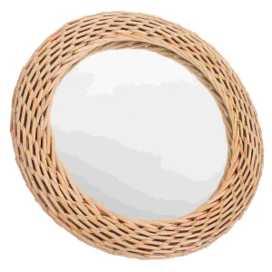 Hand-Woven Rustic Rattan Wall Mirror for Bedroom and Bathroom Décor