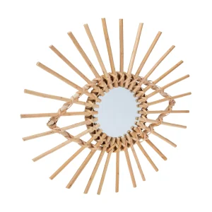 Natural Rattan Boho Wall Mirror - Handcrafted Geometric Eye Design - Vintage Home Decor - 38x33CM