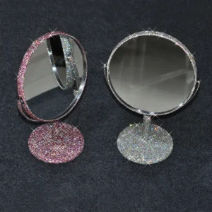 Luxurious Diamond-Embellished Rotating Makeup Mirror for Glamorous Girl's Room Décor